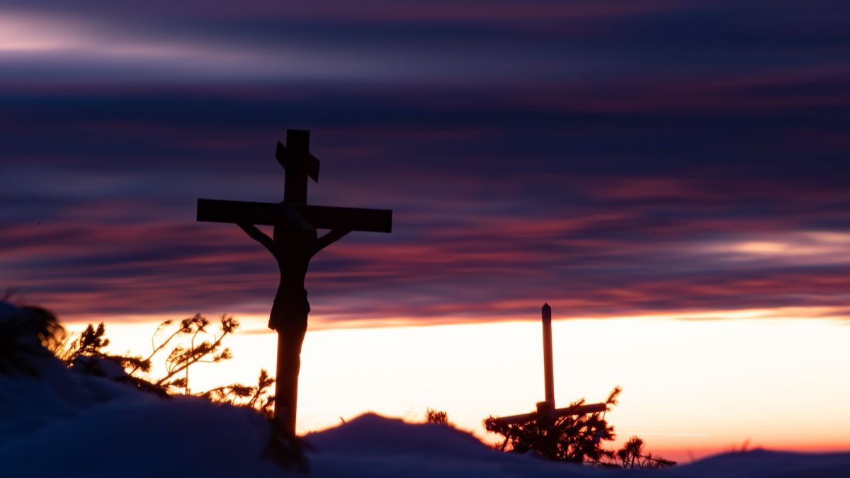 Crucifixion Of Jesus Christ At Sunrise - Crosses On Hill