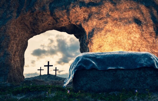 Tomb of Jesus Christ. Crucifixion And Resurrection. Religion, Easter theme. 3D illustration