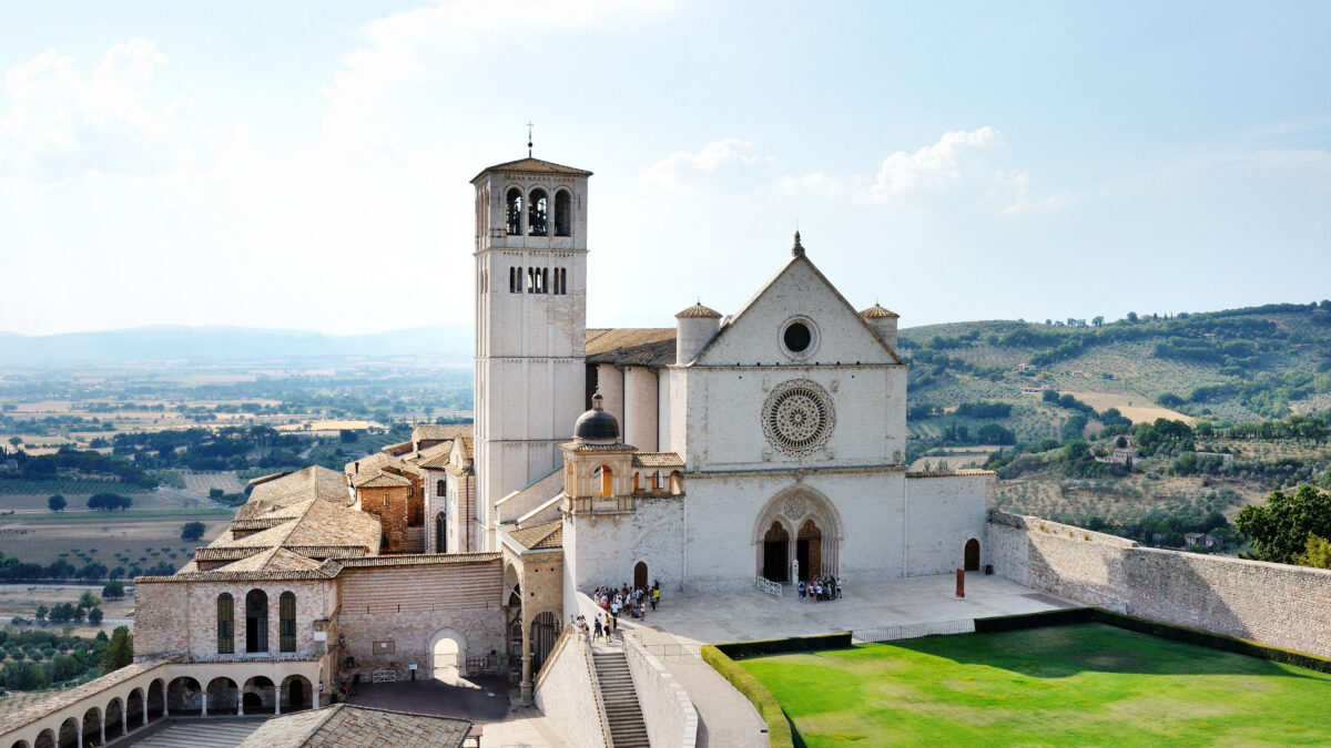 Basilica di San Francesco in Assisi, Italy, The traditional italian medieval historic center in Umbria