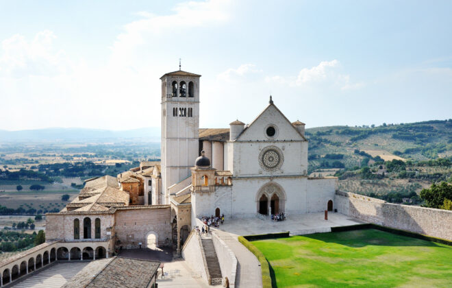 Basilica di San Francesco in Assisi, Italy, The traditional italian medieval historic center in Umbria