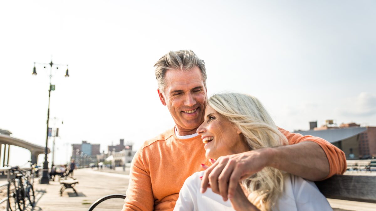 Beautiful happy senior couple dating outdoors - Youthful married couple having fun and enjoying life together