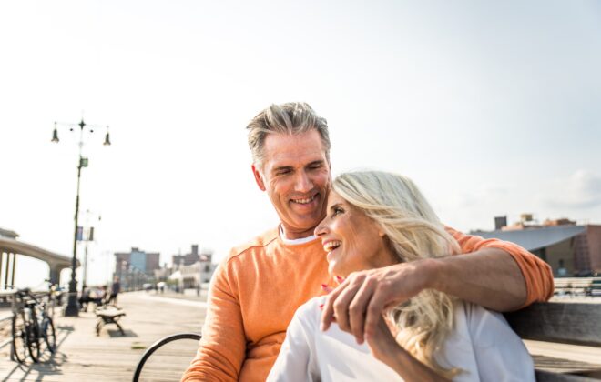 Beautiful happy senior couple dating outdoors - Youthful married couple having fun and enjoying life together
